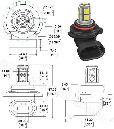 HB3 LED Fog Light/Daytime Running Light Bulb - 9 SMD LED ... h4 bulb wiring specifications 