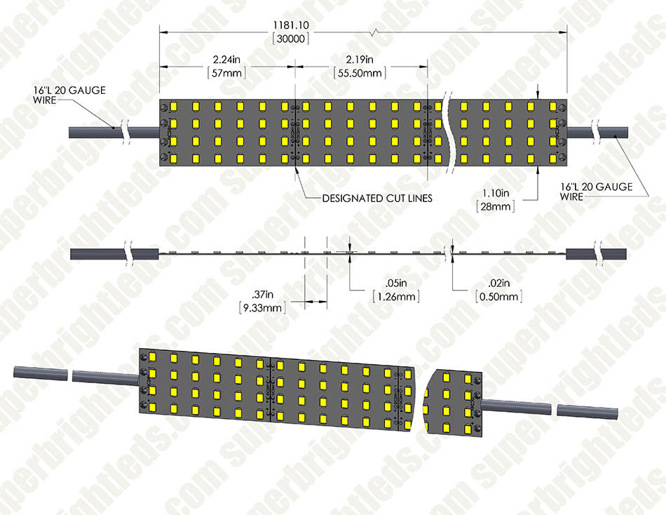 Bright White LED Strip Light Reel - 98ft Quad Row LED Tape Light with 132 SMDs/ft. - 1 Chip SMD LED 2835
