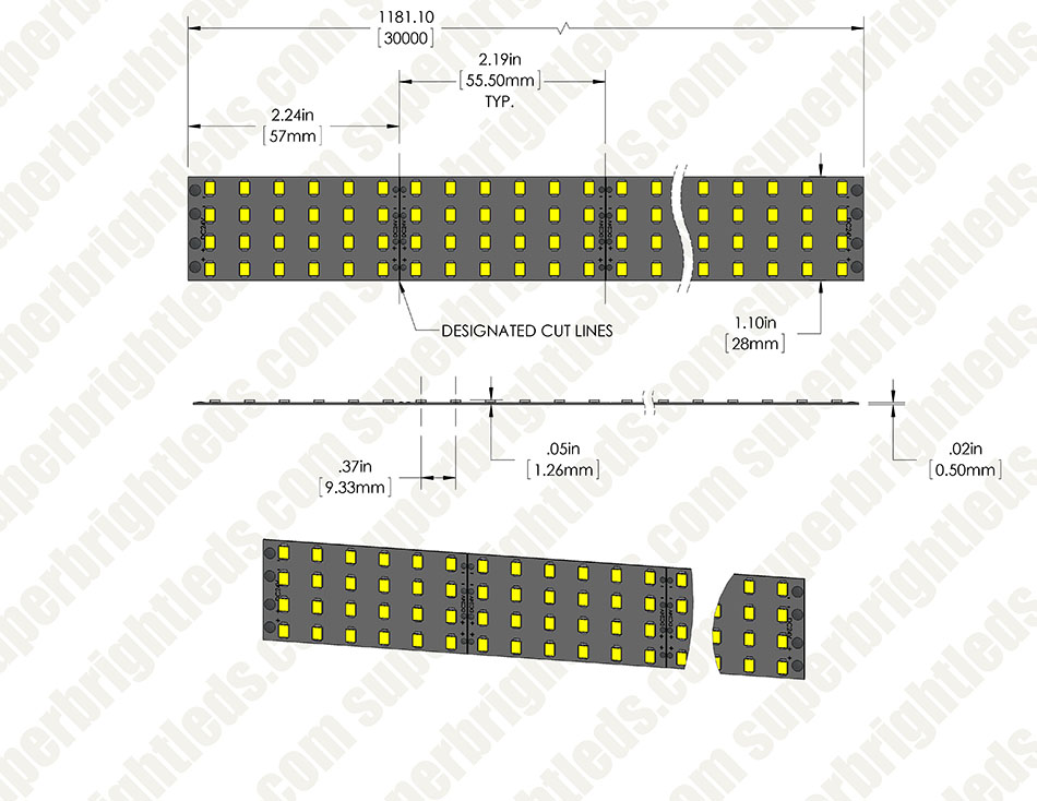 Bright LED Strip Lights - Custom Length Quad Row LED Tape Light with 132 SMDs/ft. - 1 Chip SMD LED 2835