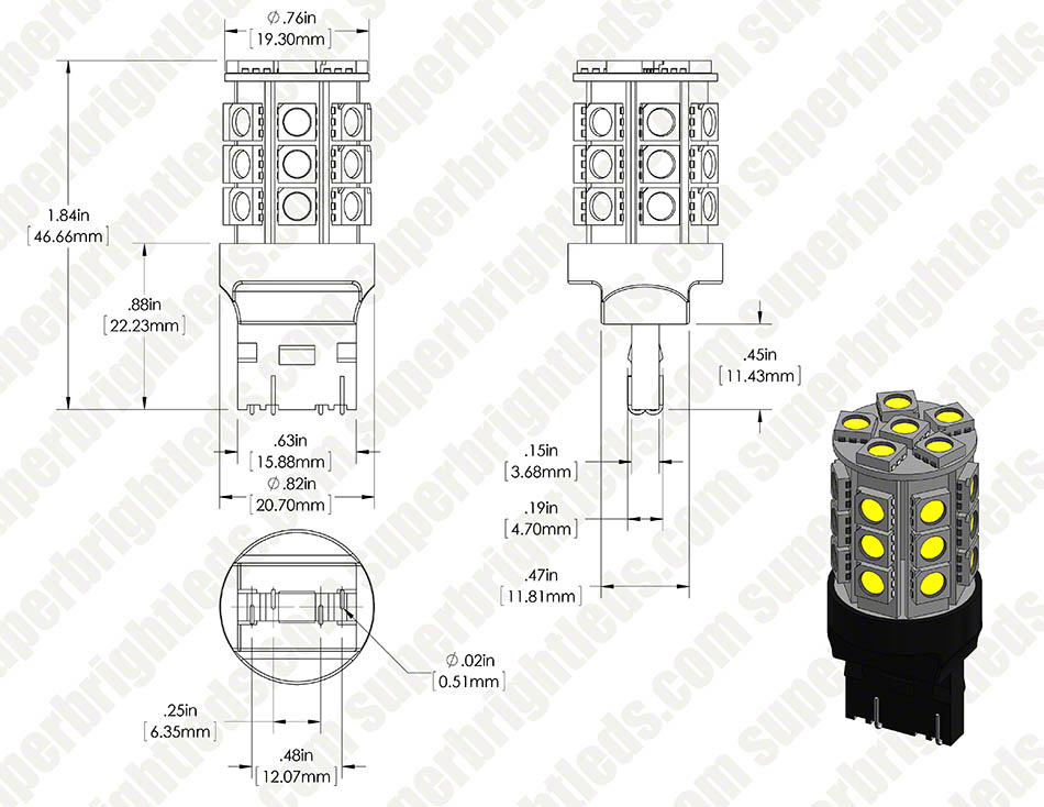 7443 LED Bulb - Dual Function 27 SMD LED Tower - Wedge Retrofit