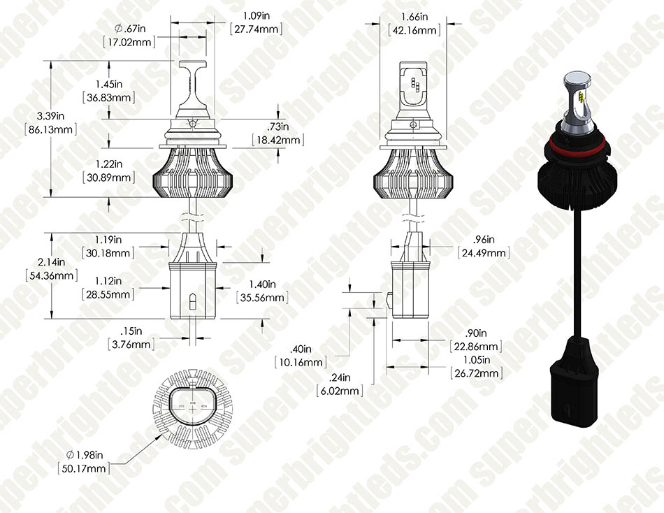 Motorcycle LED Headlight Conversion Kit - 9004 LED Fanless Headlight Conversion Kit with Compact Heat Sink