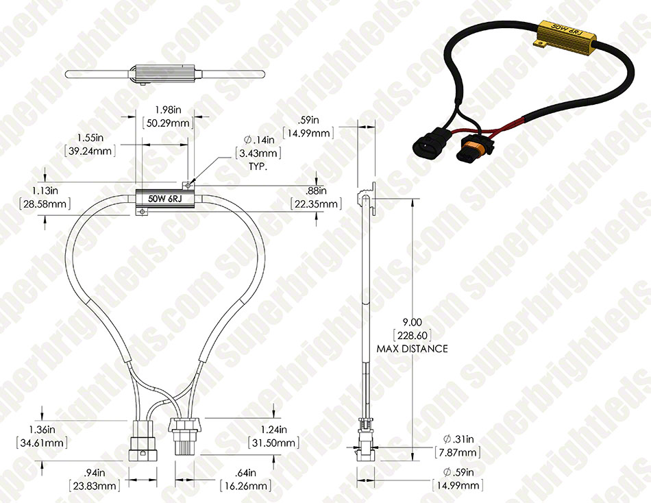 Motorcycle Headlight Load Resistor - 9005 LED Headlight Bulbs