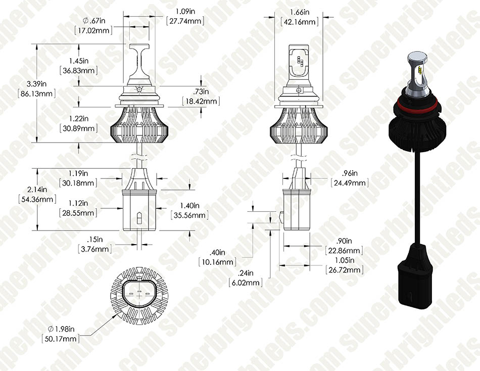 Motorcycle LED Headlight Conversion Kit - 9007 LED Fanless Headlight Conversion Kit with Compact Heat Sink