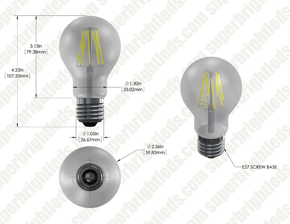 LED Vintage Light Bulb - A19 LED Globe Bulb w/ Filament LED - 6W