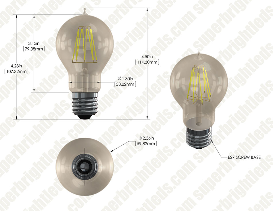 LED Filament Bulb - Gold Tint Victorian Style A19 LED Bulb with 7 Watt Filament LED - Dimmable