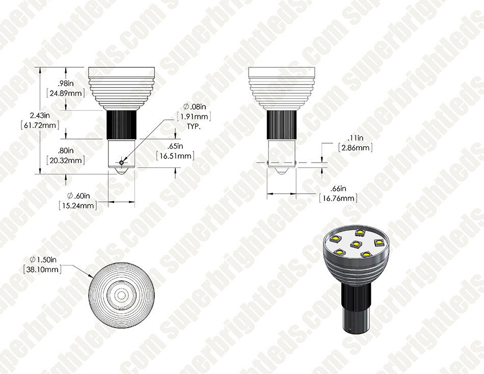 R12 LED Bulb - 8 LED 1156 Bulb - BA15S Retrofit