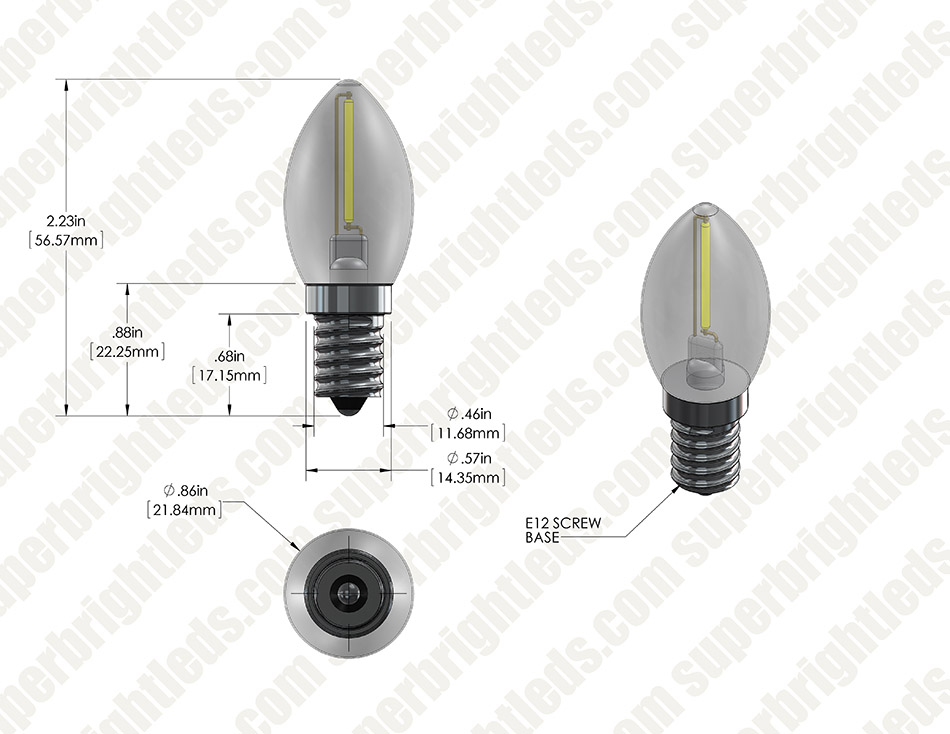 Vintage LED Night Light Bulb - C7 LED Candelabra Bulb w/ Filament LED and Blunt Tip - 5 Watt Equivalent