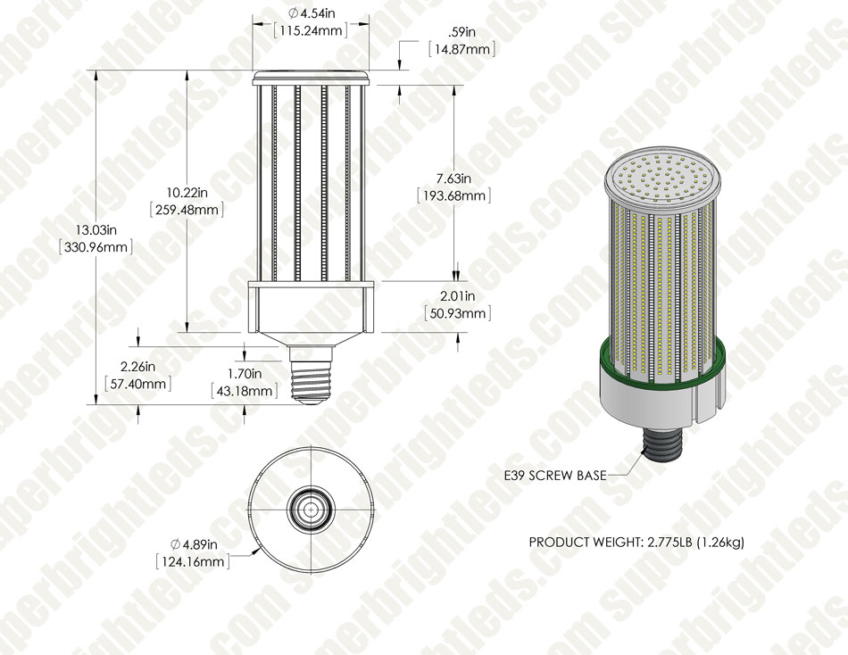 150W LED Corn Bulb - 400W Equivalent HID Conversion - E39/E40 Mogul Base - 17,600 Lumens - 5000K