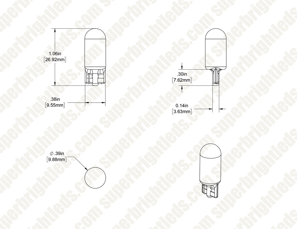194 LED Bulb - COB LED - T3.25 Miniature Wedge Base - 135 Lumens
