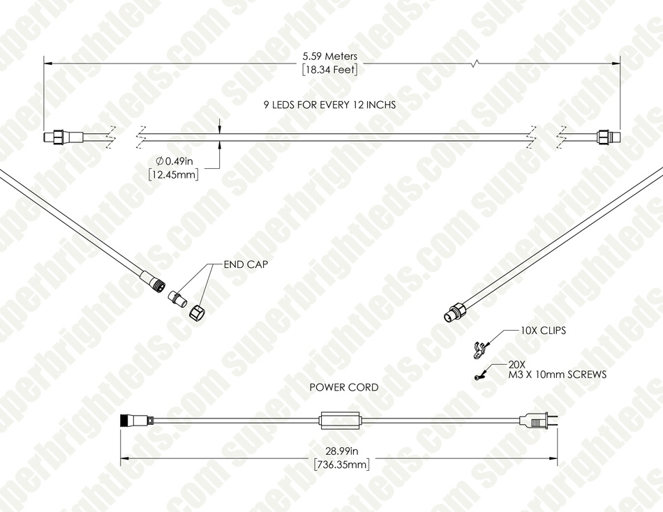 18ft LED Rope Light Kit - Flexible Integrated LED Rope Light - 120V - IP65