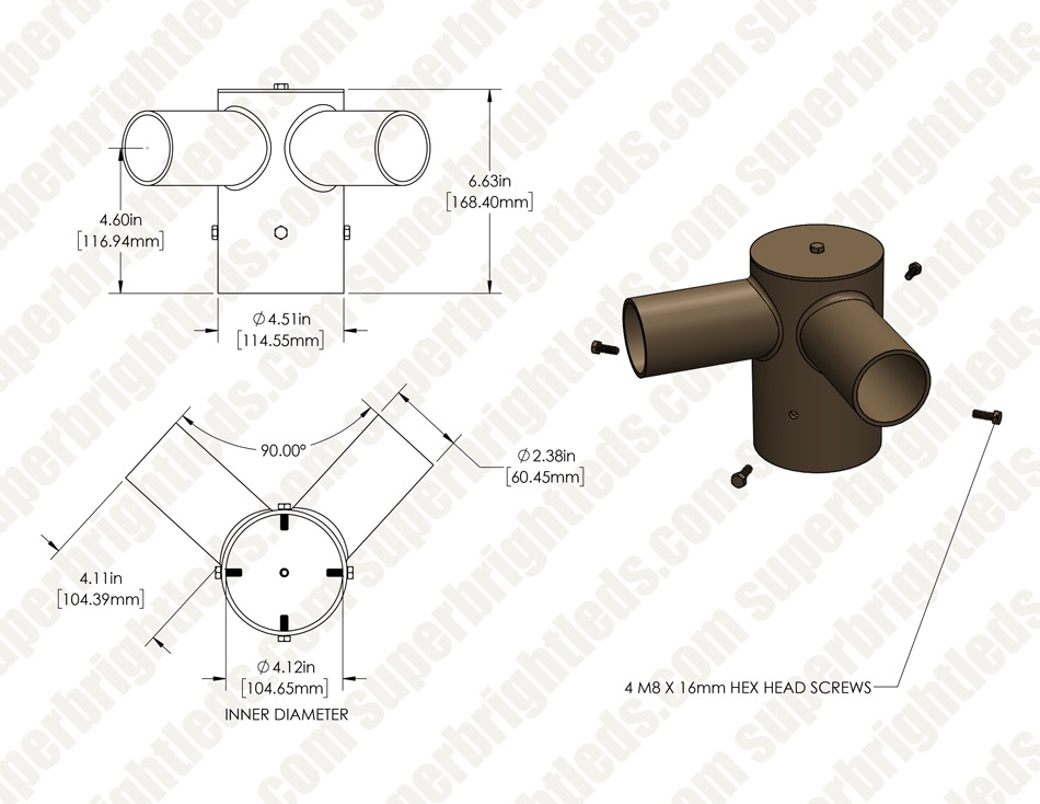 Tenon Adapter for 4” Round Poles – (2) Horizontal 90° Tenons