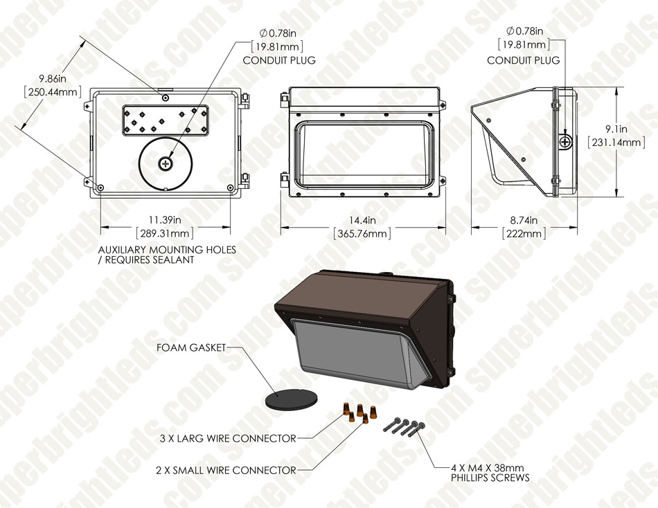 100W LED Wall Pack - 10,000 Lumens - Glass Lens - 400W Metal Halide Equivalent - 5000K