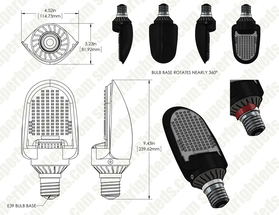 36W LED Retrofit Lamp - 100W Equivalent HID Conversion - E39/E40 Mogul Base - 4,200 Lumens - 5000K/4000K