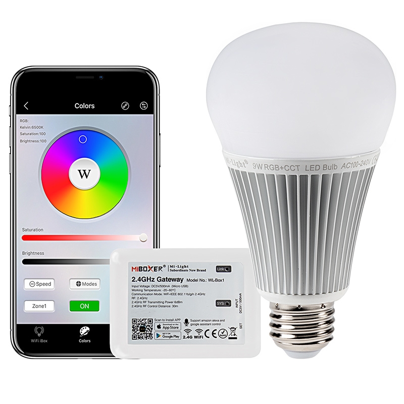 banjo mannetje bar 9W A19 MiBoxer WiFi Smart LED Light Bulb - RGB+Tunable White - Smartphone  Compatible - 60W Equivalent - 850 Lumens - With WIFI Hub | Super Bright LEDs