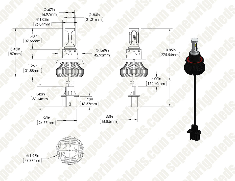 Motorcycle LED Headlight Conversion Kit - H13 LED Headlight Bulb Conversion Kit with Compact Heat Sink