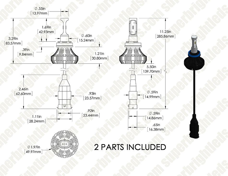 LED Headlight Kit - H8 LED Fanless Headlight Conversion Kit with Compact Heat Sink