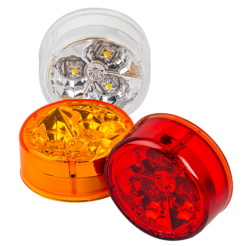 QTY 2-2" Round Side Marker Clearance Light 3 LED's Amber Grommet Pigtail Kit 