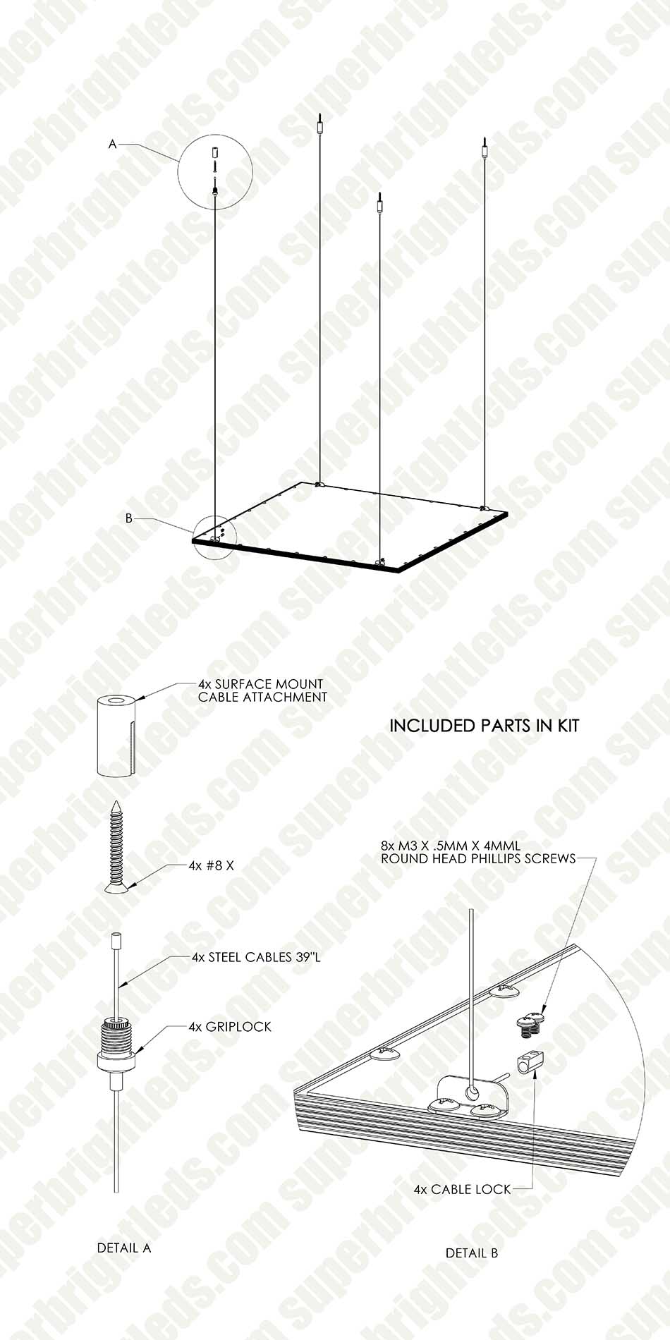 LED Panel Light Suspension Kit Mounting Hardware for LED Panels and Linear Fixtures Super