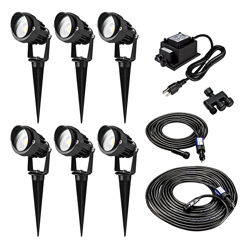 G Lux Series Landscape Lighting Kit 6 Spotlights Low Voltage Transformer Plug And Play Super Bright Leds