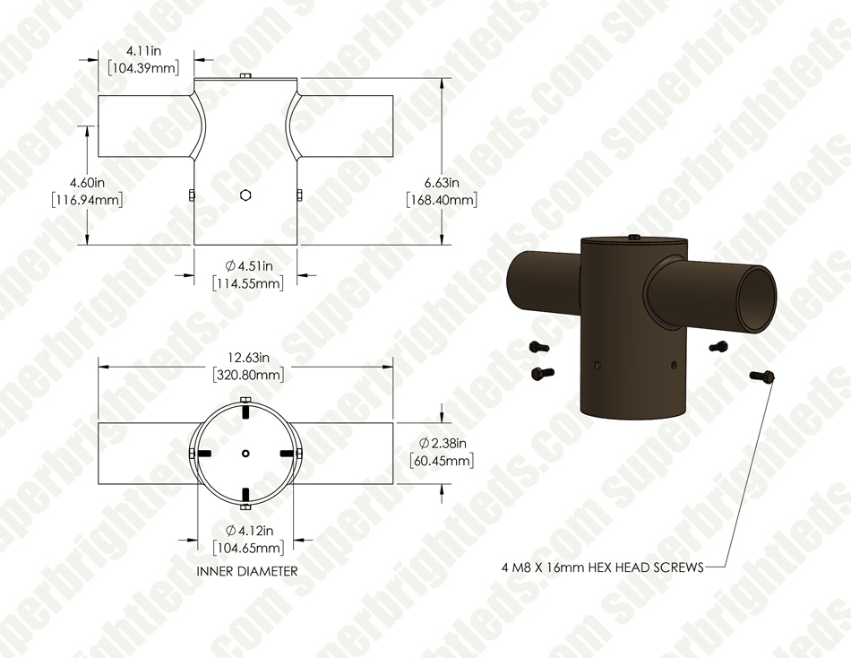 Tenon Adapter for 4” Round Poles - (2) Horizontal 180° Tenons