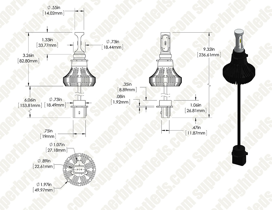 Motorcycle LED Headlight Conversion Kit - PSX26W LED Fanless Headlight Conversion Kit with Compact Heat Sink