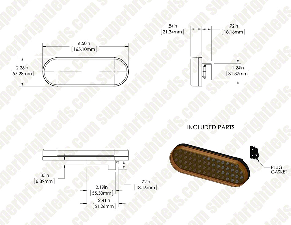 Oval LED Truck Trailer Lights - 6" LED Stop Brake/Turn/Tail Lights w/ 56 LEDs - 3-Pin Connector