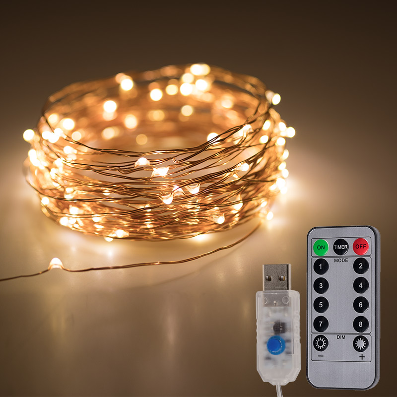 8 Modes  USB Plug-in Fairy Lights LED Copper Wire String Lights with Remote 