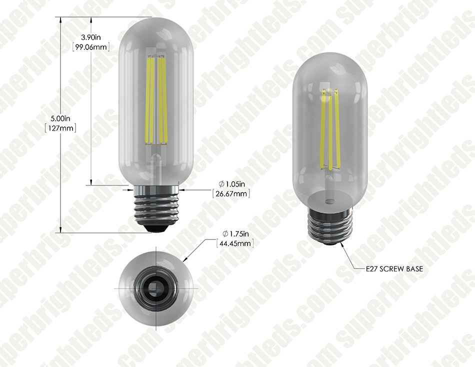 LED Vintage Light Bulb - Radio Style T14 LED Bulb w/ Filament LED - Dimmable
