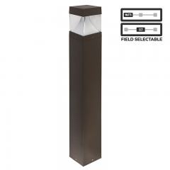Square LED Bollard with Selectable Wattage and CCT - Bronze Finish - Cone Reflector - 12W / 16W / 22W - 3000K / 4000K / 5000K