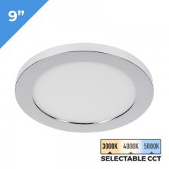 9” Selectable White LED Downlight w/ Chrome Trim - 18W Flush Mount Ceiling Light - 1,440 Lumens - 100 Watt Equivalent - Dimmable