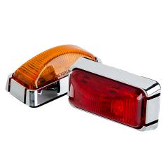Rectangular LED Truck and Trailer Lights - 3” PC Rated LED Side Clearance Lights w/ Chrome Base - Pigtail Connector - Surface Mount - 3 LEDs