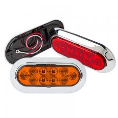 Oval LED Truck and Trailer Lights w/ Chrome Bezel - 6” LED Lights - Pigtail Connector - Surface Mount - 10 LEDs