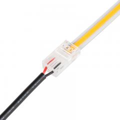 Solderless Clamp-On LED Strip Light to 5.5mm DC Barrel Connector - 8mm COB Strips - 22 AWG