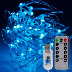 USB LED Fairy Lights w/ Remote Control - Silver Wire - 32ft