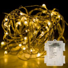 Weatherproof LED Fairy Lights w/ Remote Control - Battery Powered - Copper Wire - 32ft