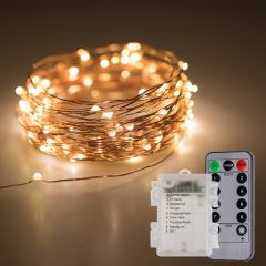 Weatherproof LED Fairy Lights w/ Remote Control - Battery Powered - Copper Wire - 32ft