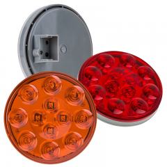 4” Round LED Truck and Trailer Lights - LED Brake / Turn / Tail Lights - 3-Pin Connector - Flush Mount - 12 LEDs