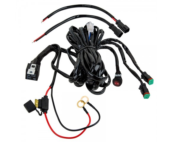 LED Light Wiring Harness with Relay and Weatherproof Switch - Dual Output - DT Connector