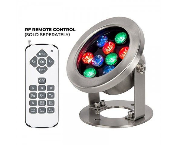 RGB 9W LED Fountain Light - 12V AC / DC - Underwater Pond and Landscape Spotlight - Controllable Color Changing
