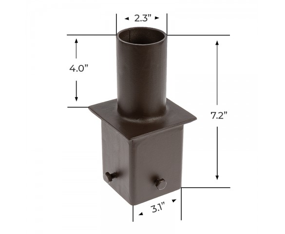 2-3/8” Round Tenon Adapter for 4” Square Poles – (1) Vertical Tenon