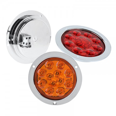 Stop Brake Lights for Trucks RV JEEP ONLINE LED STORE 4pc 4 Inch Round LED Trailer Tail Lights Connector Plug Included Stainless Steel Chrome Bezel DOT Certified