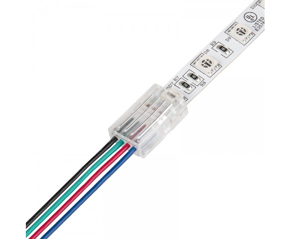 Solderless Clamp-On LED Strip Light to Pigtail Adaptor - 10mm RGB Strips - 22 AWG
