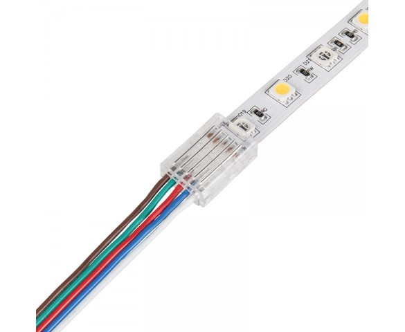 Solderless Clamp-On LED Strip Light to Pigtail Adaptor - 12 mm RGBW Strips - 22 AWG