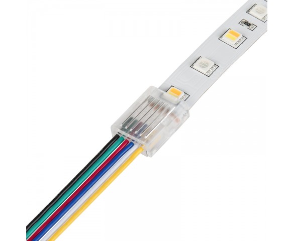 Solderless Clamp-On LED Strip Light to Pigtail Adaptor - 12mm RGB + CCT Strips - 22 AWG
