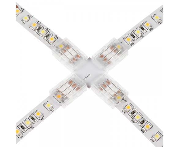 Solderless Clamp-On Cross Connector for 10mm Tunable White LED Strip Lights