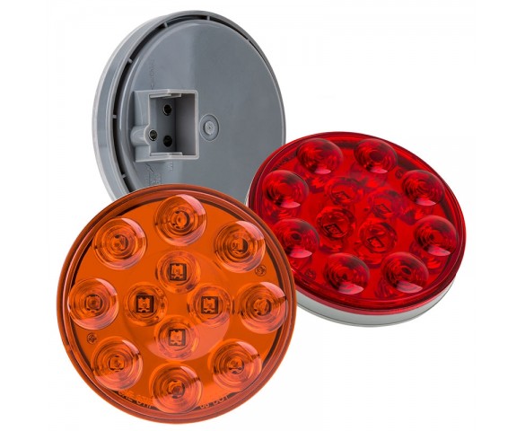 Round LED Truck and Trailer Lights - 4” LED Brake/Turn/Tail Lights - 3-Pin Connector - Flush Mount - 12 LEDs