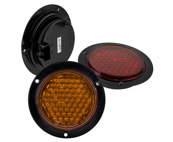 Round LED Truck Trailer Light with Built In Flange - 4" LED Stop Turn Tail Light with 61 LEDs: Available In Red, Amber, & White