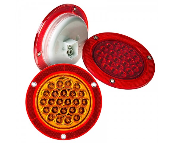 Round LED Truck Trailer Light with Built In Reflectorized Flange - 5.5" LED Stop Turn Tail Light with 24 LEDs: Available In Red, White, & Amber