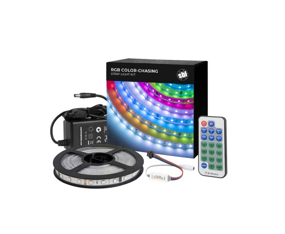 5m Digital RGB LED Strip Light Kit - Single Addressable Color-Chasing LED Tape Light - 12V - IP67