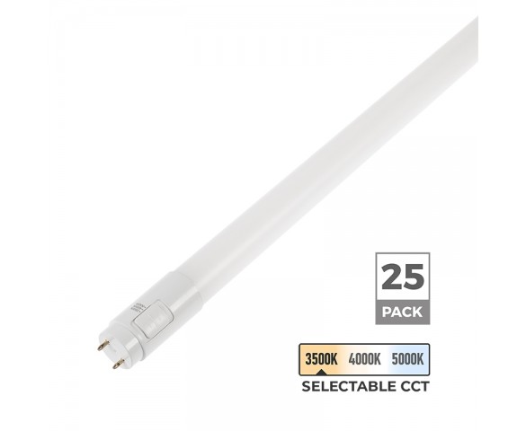 4' LED T8 Tube Light - 18W - Universal 3-in-1 Type A / B - Selectable CCT 3500K / 4000K / 5000K - 25 pack 